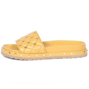 Saint G Gina Studded Mule Slide Sandal Yellow Mustard Slip On Leather Studded 10